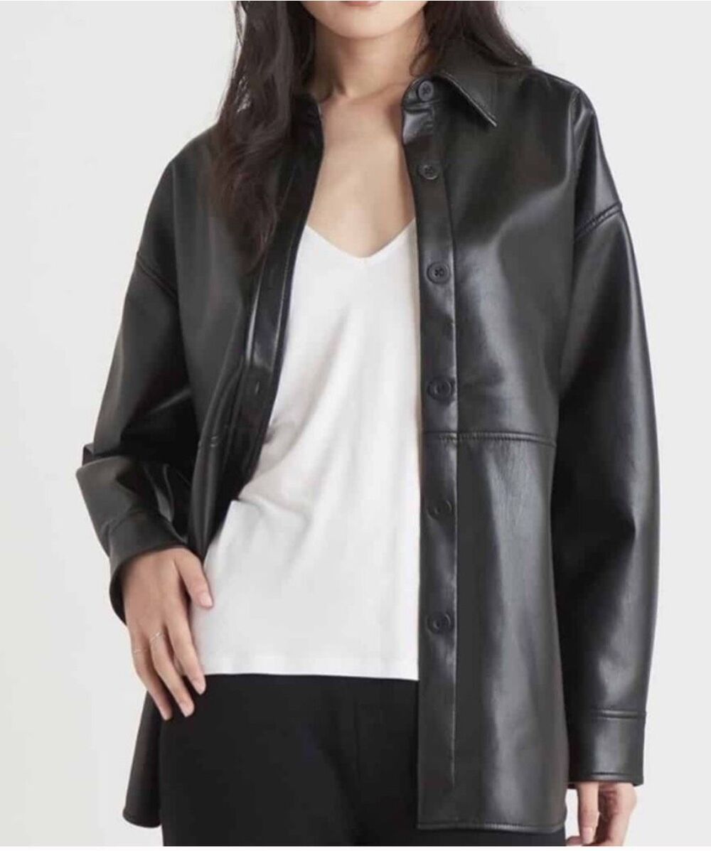 Black Tape $110 Faux Leather Shacket Black button front  Womens XL NEW